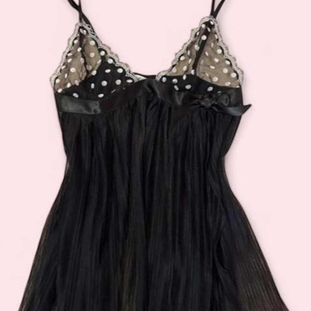 Victoria's Secret Black Polka Dot Pleated Babydoll Top Lingerie Size Medium